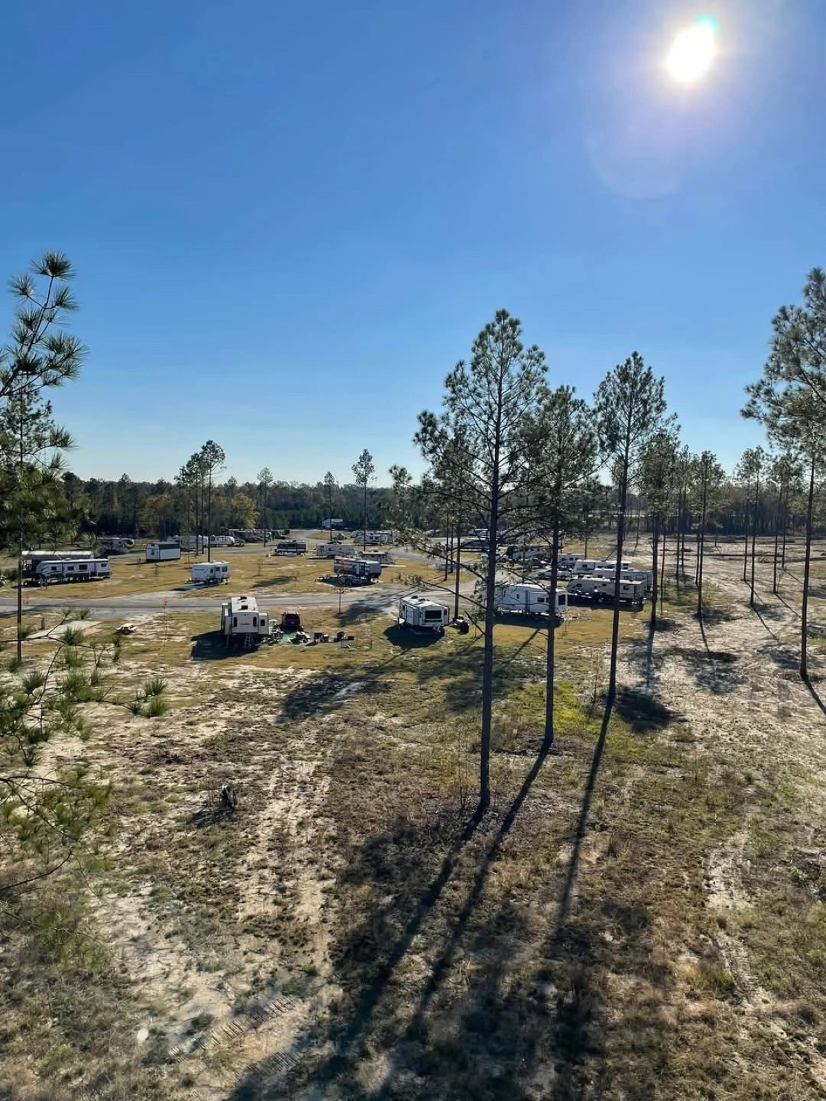 Aerial view of Southern Pines RV Park in Dublin, Georgia along US-441