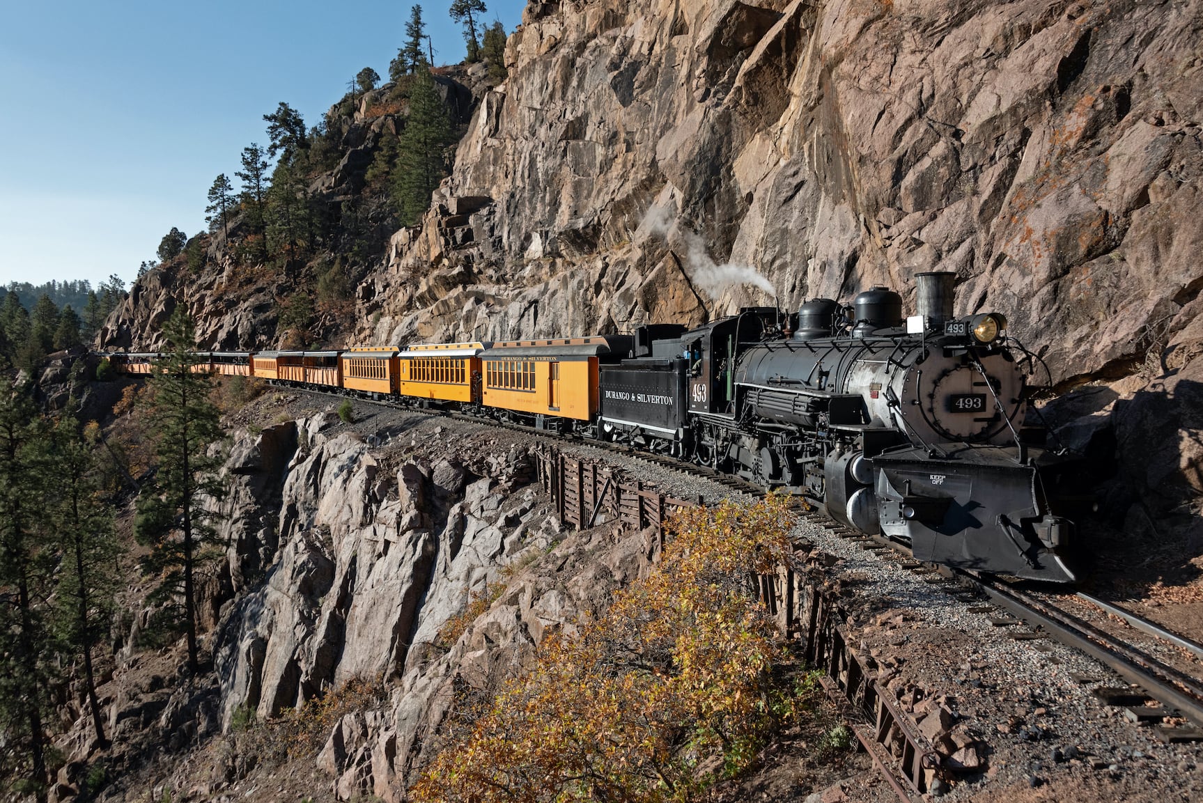 Historic steam train on the Durango and Silverton Railroad in Colorado